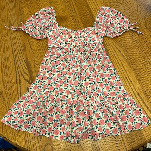 Pants Store Spring Awaits Pink Floral Puff Sleeve Scrunch Back Sun Dress - Picture 12 of 16